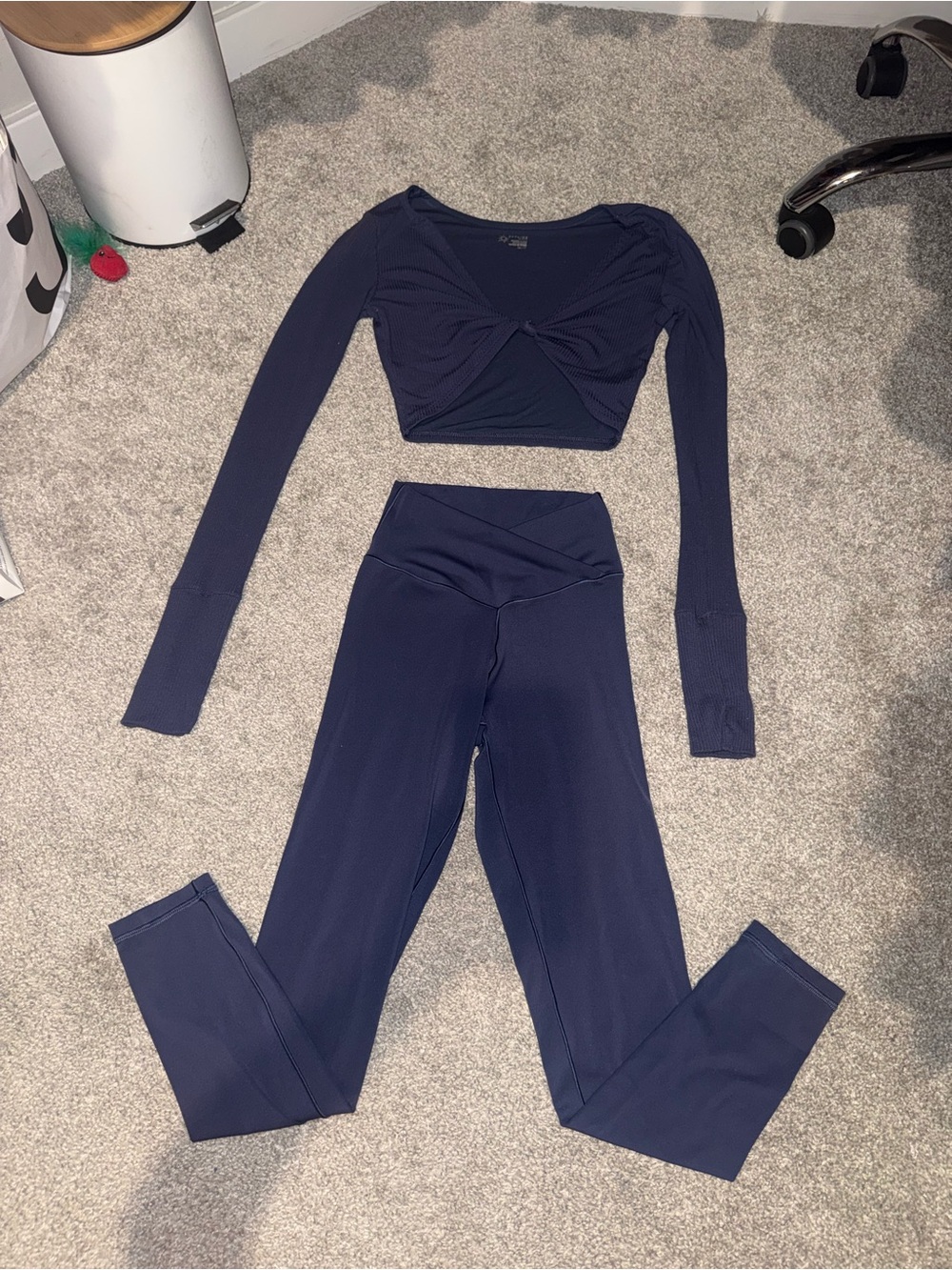 Offline by aerie Navy Twist-Front Ribbed Crop Top and crossover leggings set